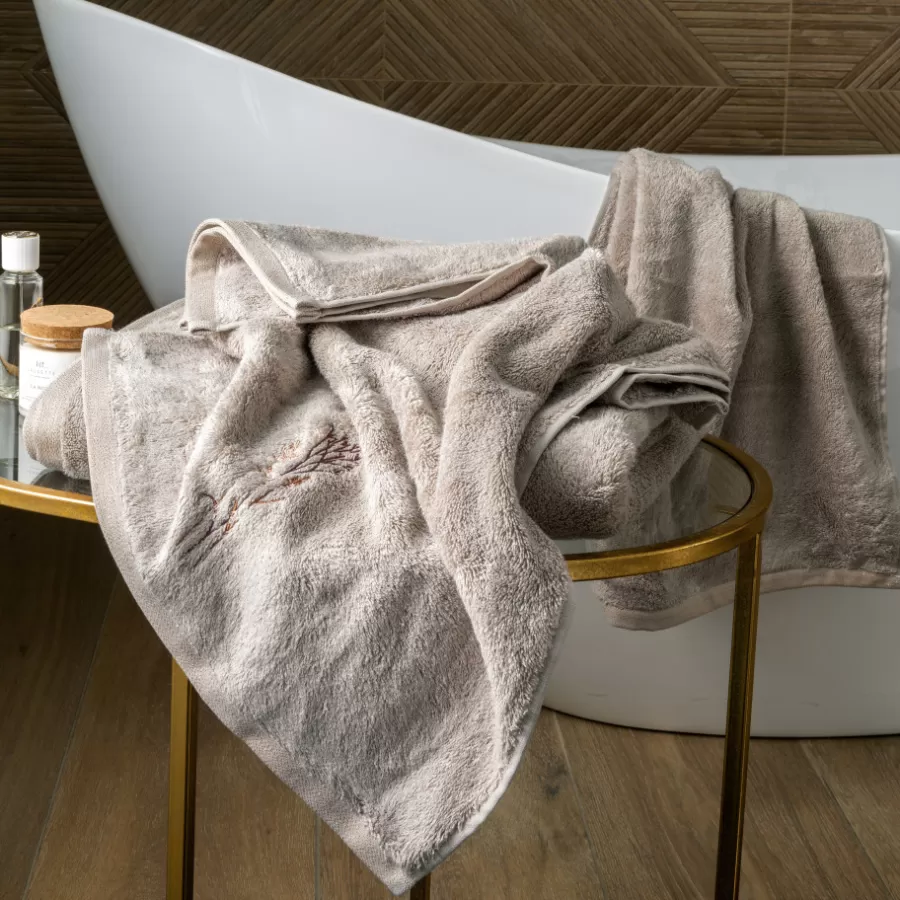 Carré Blanc Coffrets Cadeaux | Draps De Bain | Drap de bain coton et viscose de bambou Aura taupe