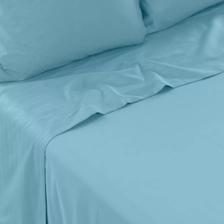 Carré Blanc Draps De Lit | Drap de lit satin de coton jacquard pois et rayures Prestige glacier