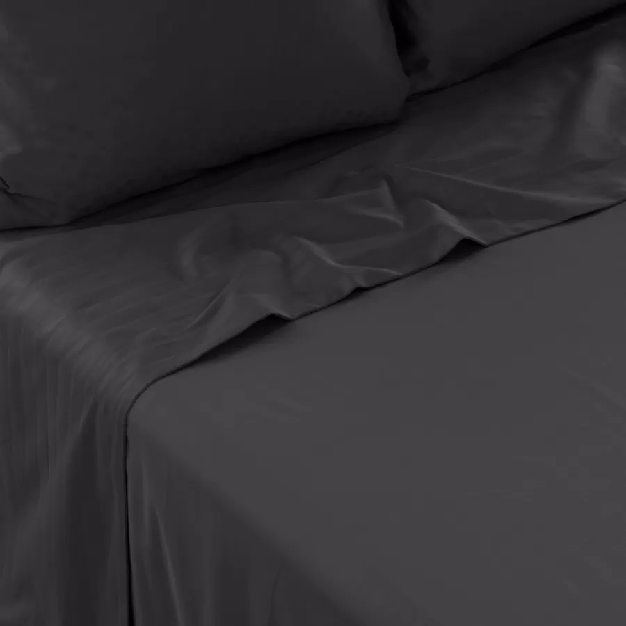 Carré Blanc Draps De Lit | Drap de lit satin de coton jacquard pois et rayures Prestige noir