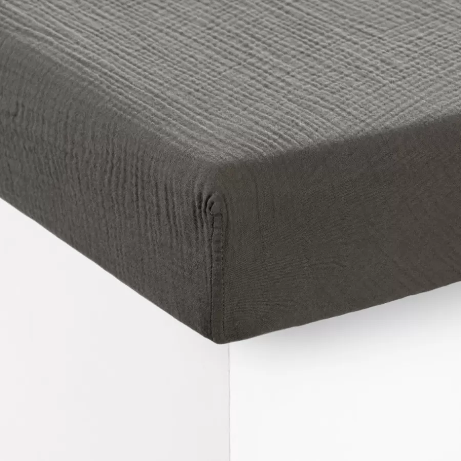 Carré Blanc Draps Housse | Drap housse gaze de coton Infini écorce et absynthe