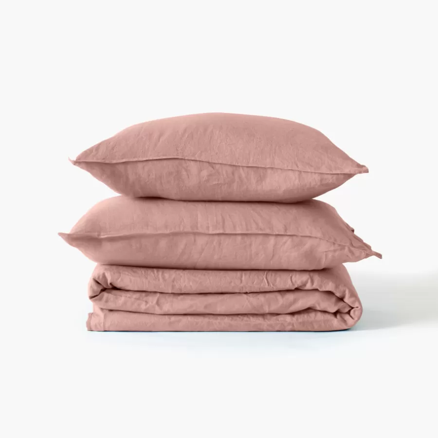 Carré Blanc Housses De Couette | Housse de couette enfant lin et coton lavé Songe rose cendré