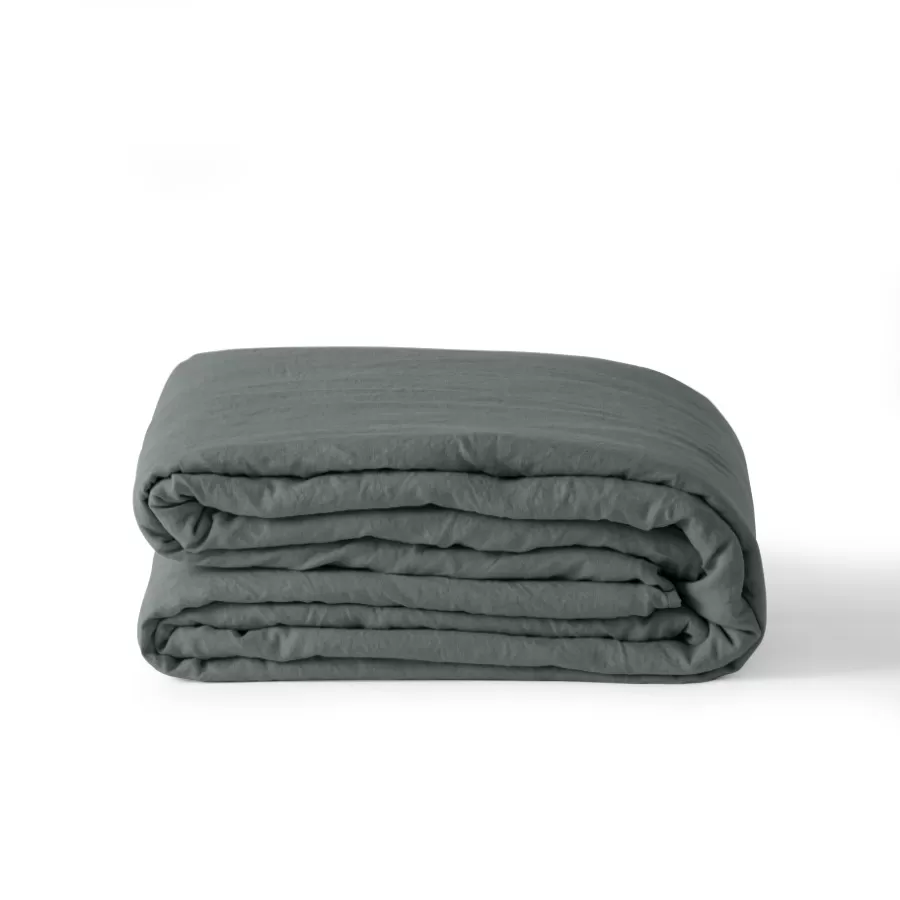 Carré Blanc Housses De Couette | Housse de couette lin et coton lavé Songe kaki cendré