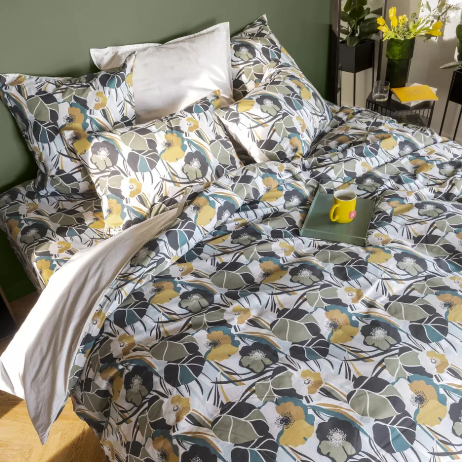 Carré Blanc Housses De Couette | Housse de couette percale de coton Neo ficelle floral
