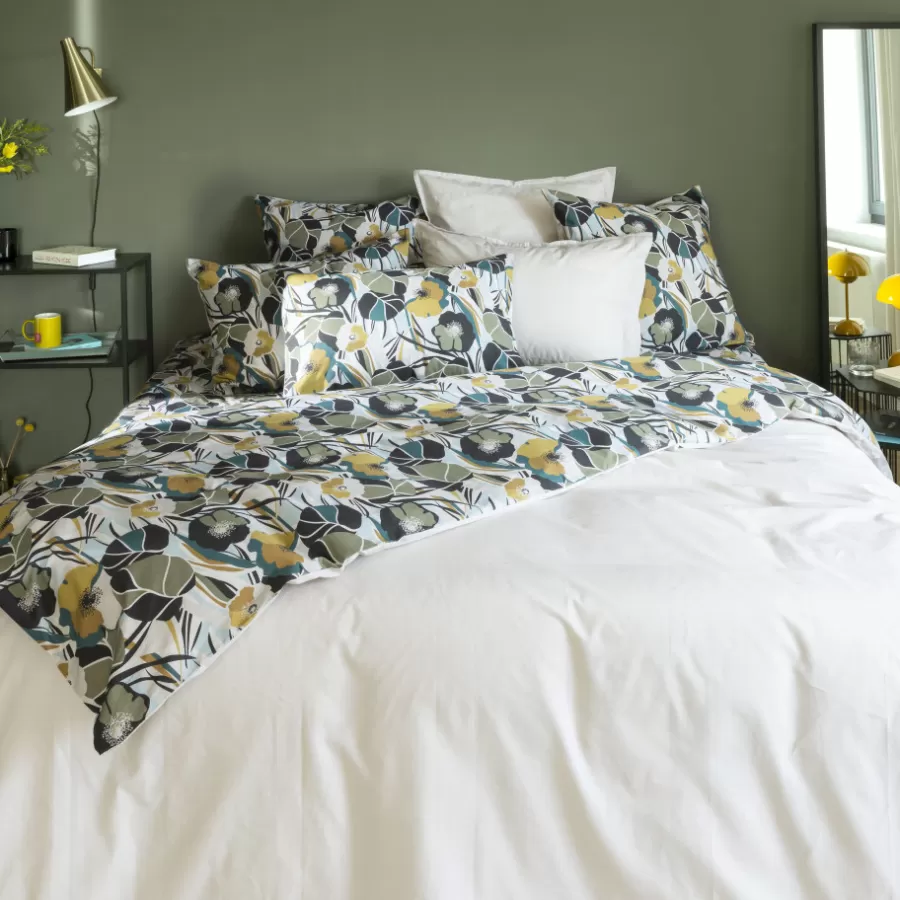 Carré Blanc Housses De Couette | Housse de couette percale de coton Neo ficelle floral