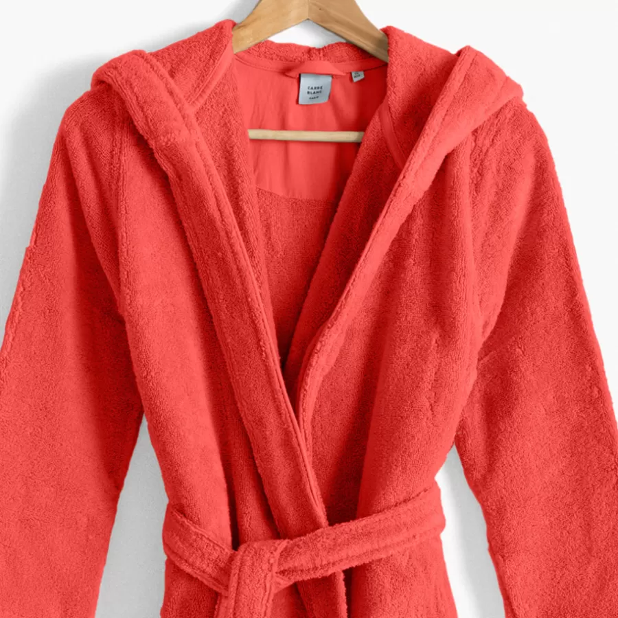 Carré Blanc Peignoirs 10 Ans - 16 Ans | Peignoir ado fille coton moelleux Julia corail