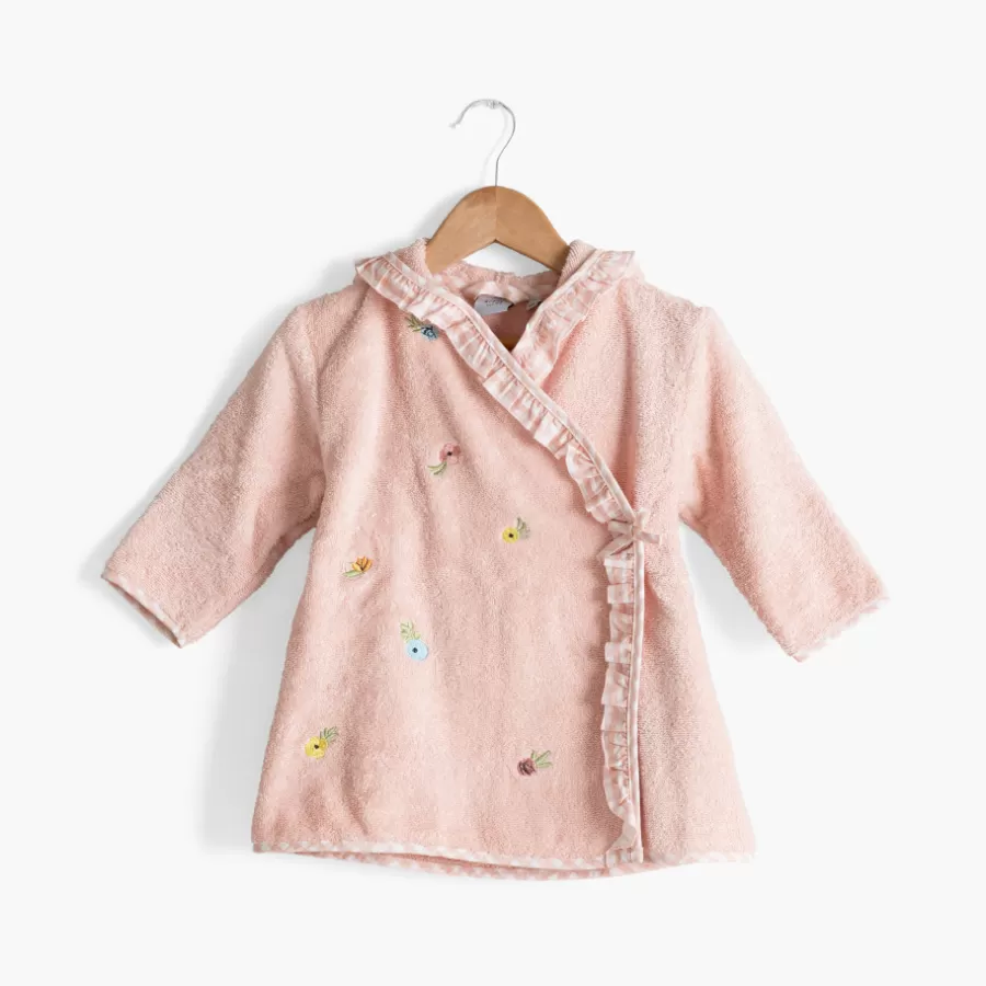 Carré Blanc Peignoirs 12 Mois - 10 Ans | Peignoir enfant coton bio cache-cœur à capuche brodé Rêve d'or dragée