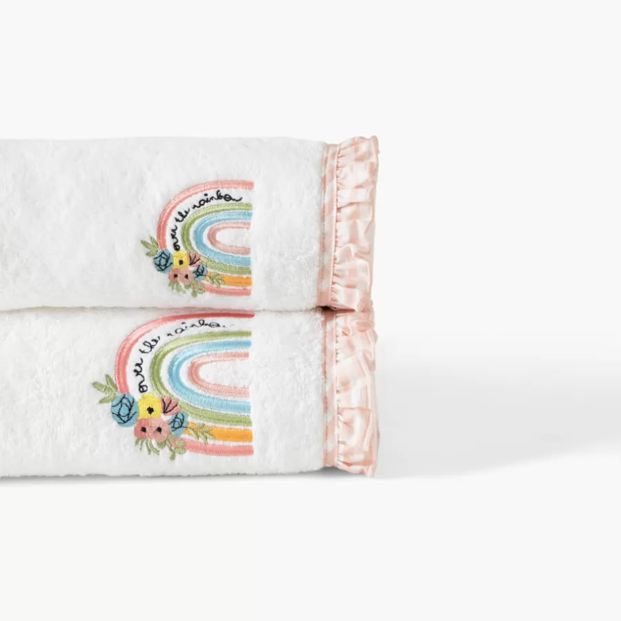 Carré Blanc Serviettes De Toilette | Serviette de toilette brodée coton bio Rêve d'or blanc