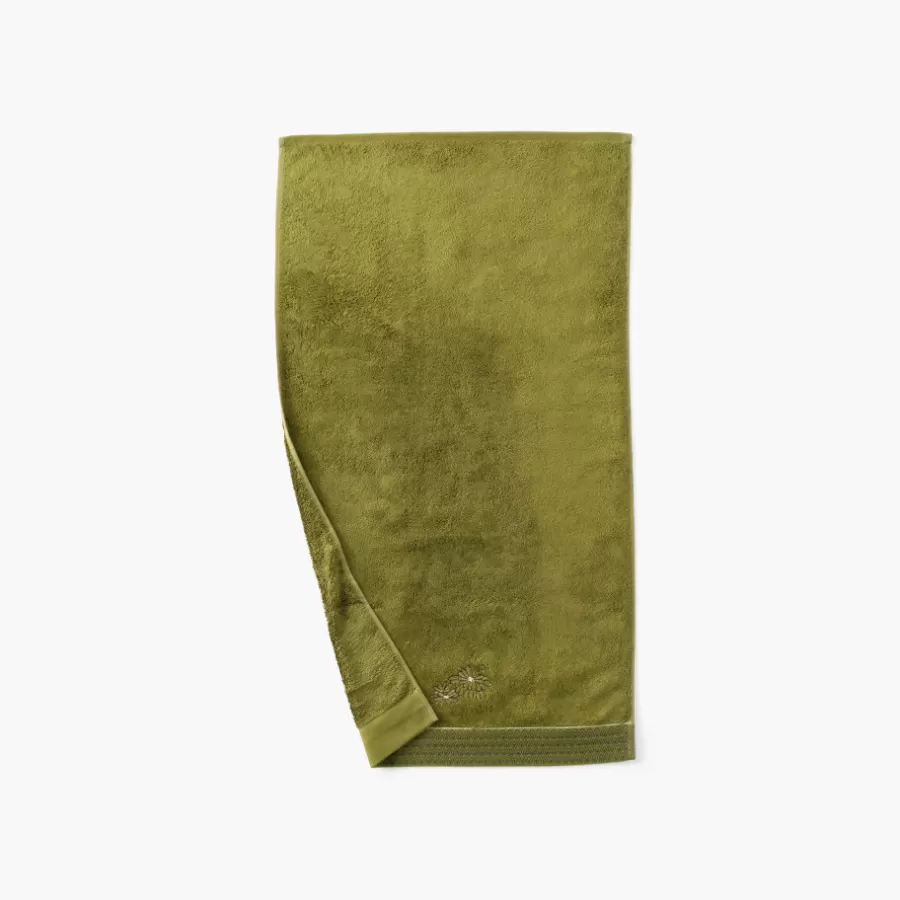 Carré Blanc Serviettes De Toilette | Serviette de toilette coton et viscose de bambou Silvalys vert mousse
