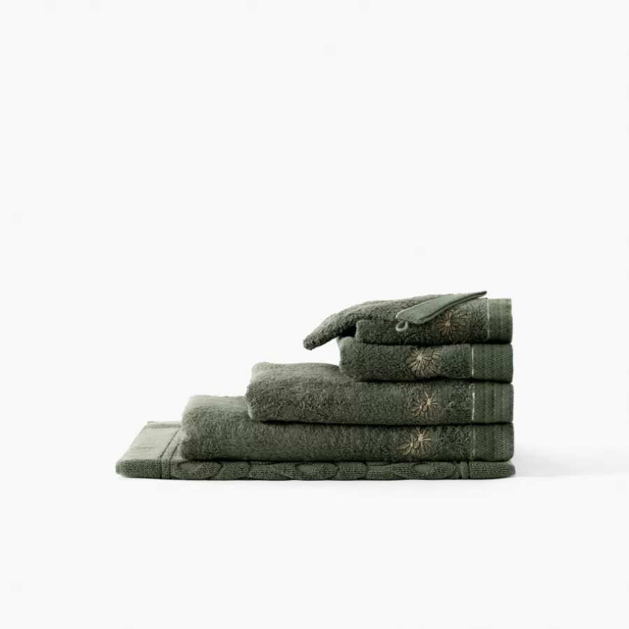 Carré Blanc Serviettes Invité | Serviette invité coton et viscose de bambou Silvalys vert forêt