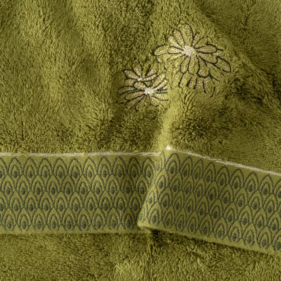 Carré Blanc Serviettes Invité | Serviette invité coton et viscose de bambou Silvalys vert mousse