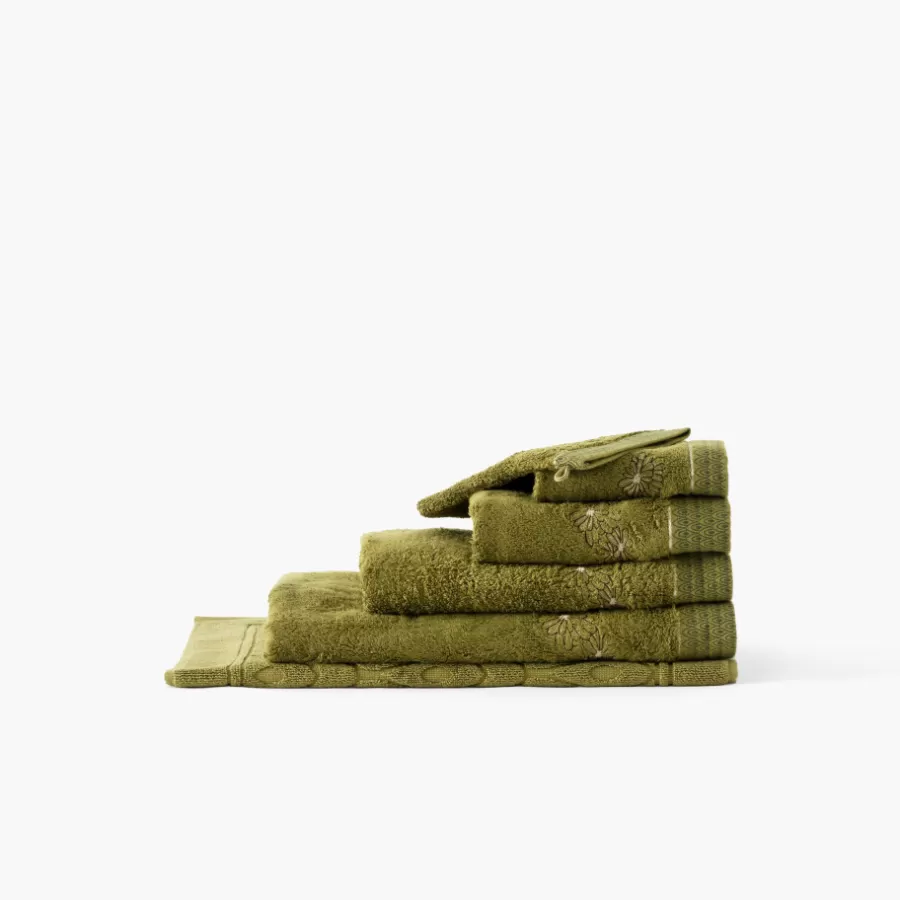 Carré Blanc Serviettes Invité | Serviette invité coton et viscose de bambou Silvalys vert mousse