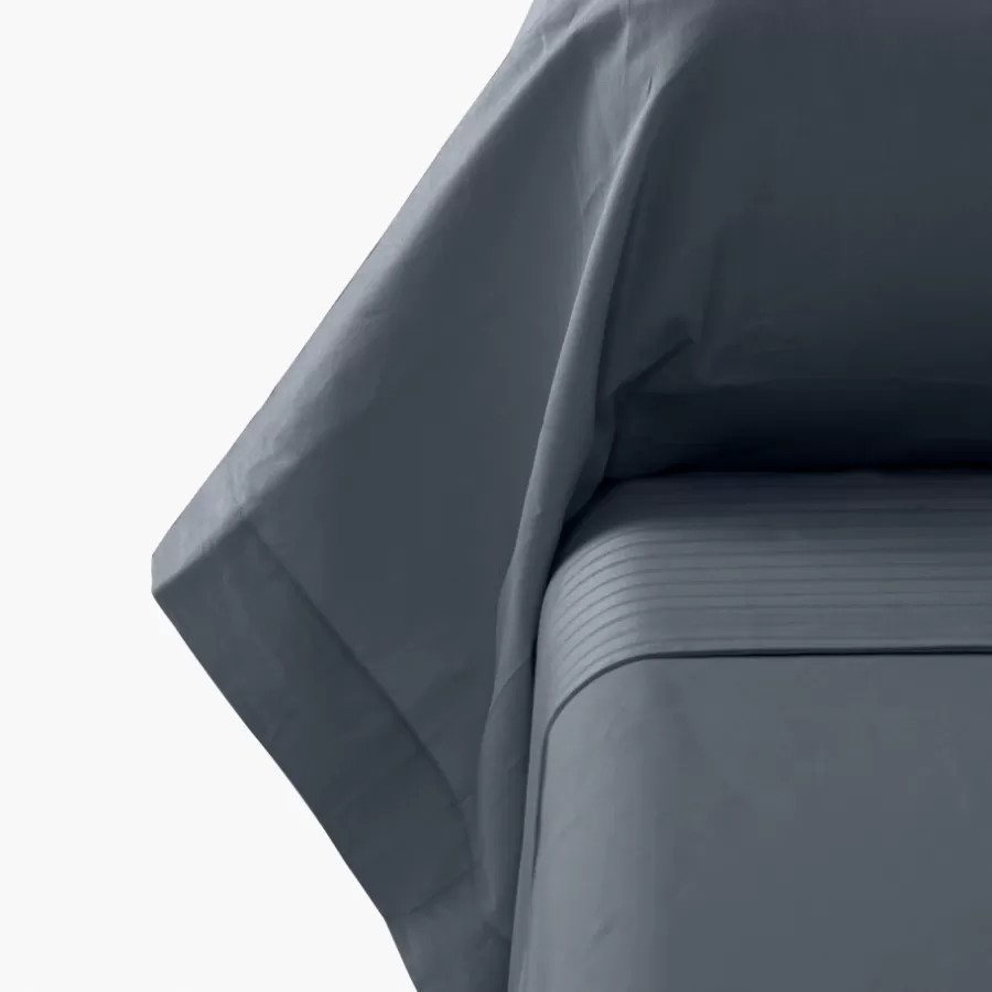 Carré Blanc Taies De Traversin | Taie de traversin satin de coton unie Prestige bleu nuit