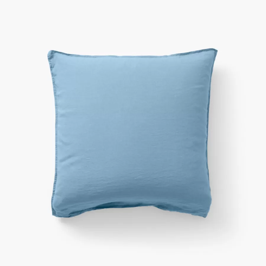 Carré Blanc Taies D’oreiller | Taie d'oreiller carrée lin et coton lavé Songe bleu baltique
