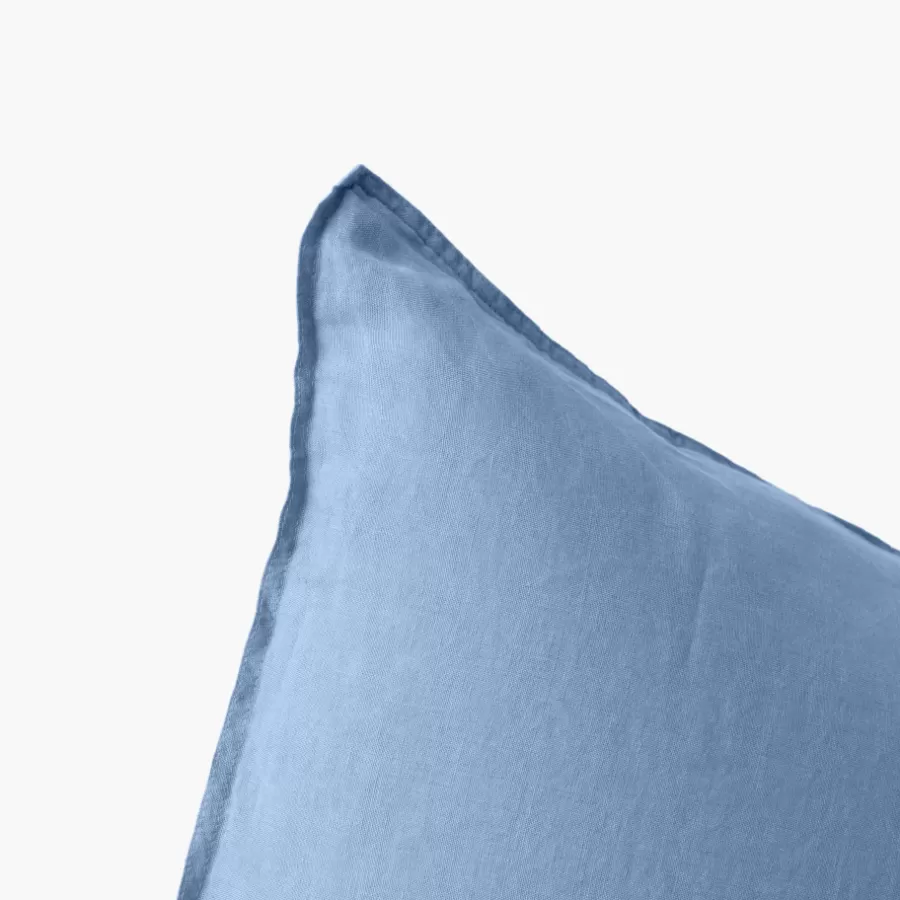 Carré Blanc Taies D’oreiller | Taie d'oreiller carrée lin et coton lavé Songe bleu baltique