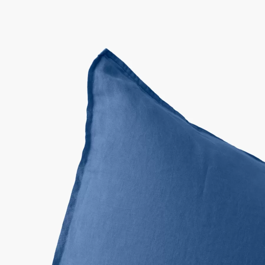 Carré Blanc Taies D’oreiller | Taie d'oreiller carrée lin et coton lavé Songe bleu de chine
