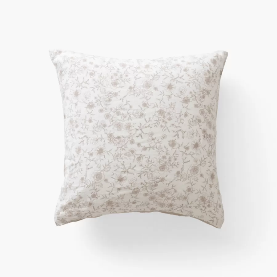 Carré Blanc Taies D’oreiller | Taie d'oreiller carrée lin et coton lavé Songe grège floral