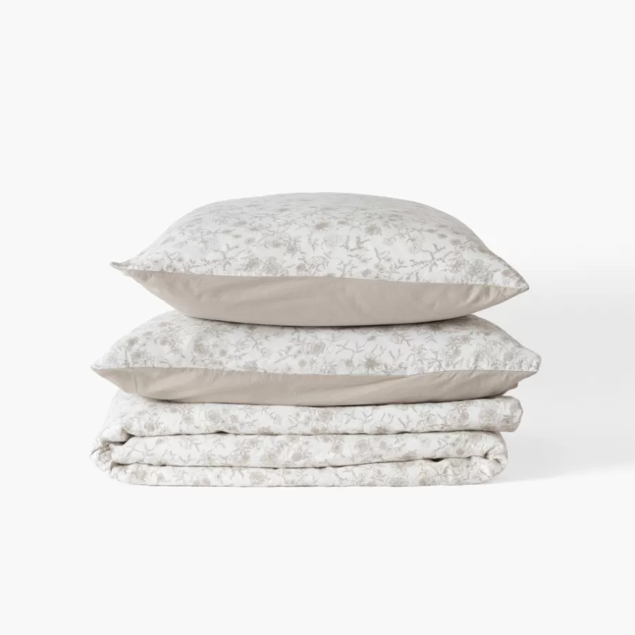 Carré Blanc Taies D’oreiller | Taie d'oreiller carrée lin et coton lavé Songe grège floral