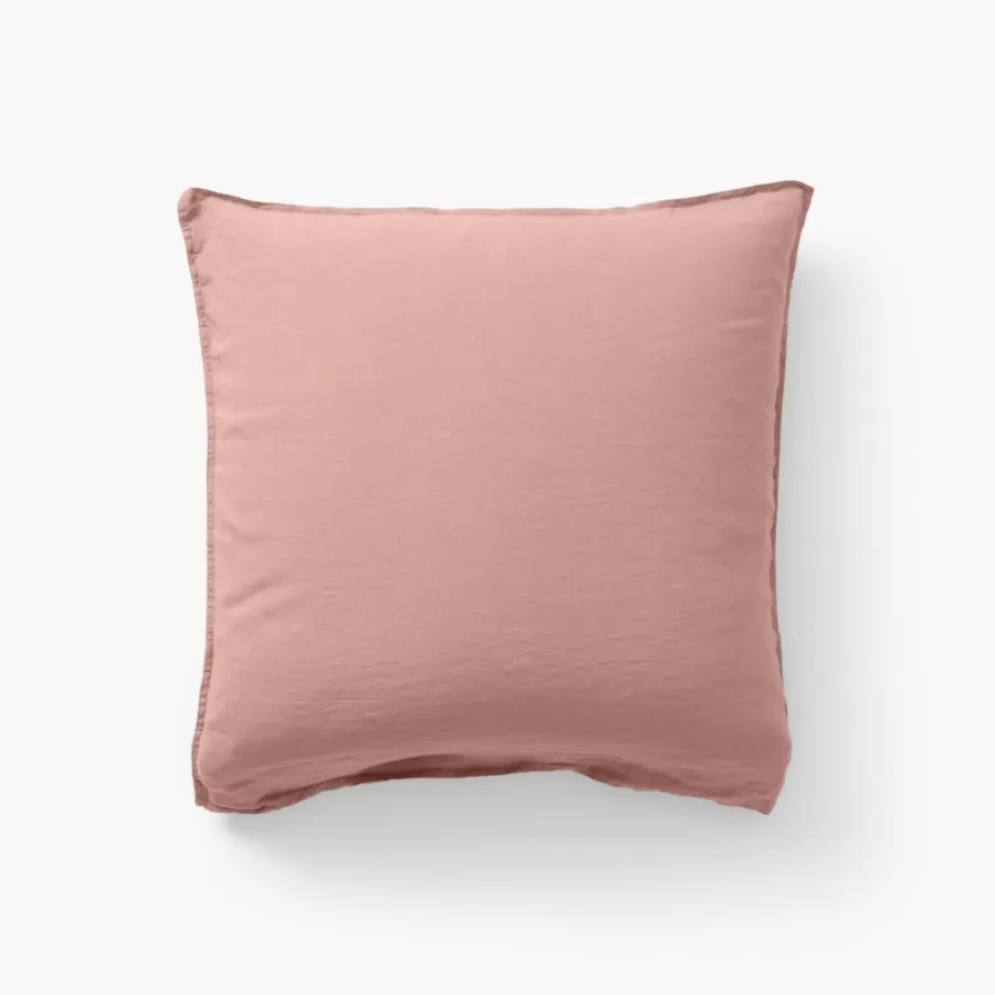 Carré Blanc Taies D’oreiller | Taie d'oreiller carrée lin et coton lavé Songe rose cendré