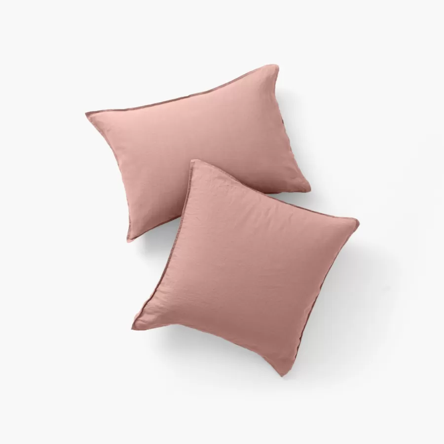 Carré Blanc Taies D’oreiller | Taie d'oreiller carrée lin et coton lavé Songe rose cendré