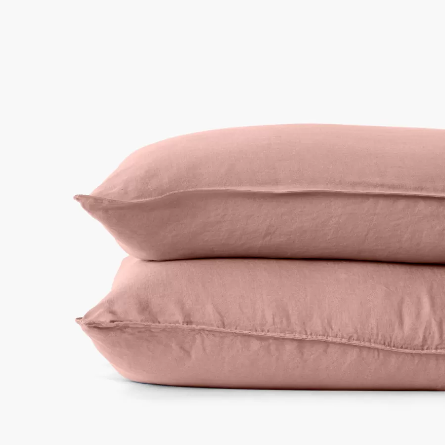 Carré Blanc Taies D’oreiller | Taie d'oreiller carrée lin et coton lavé Songe rose cendré
