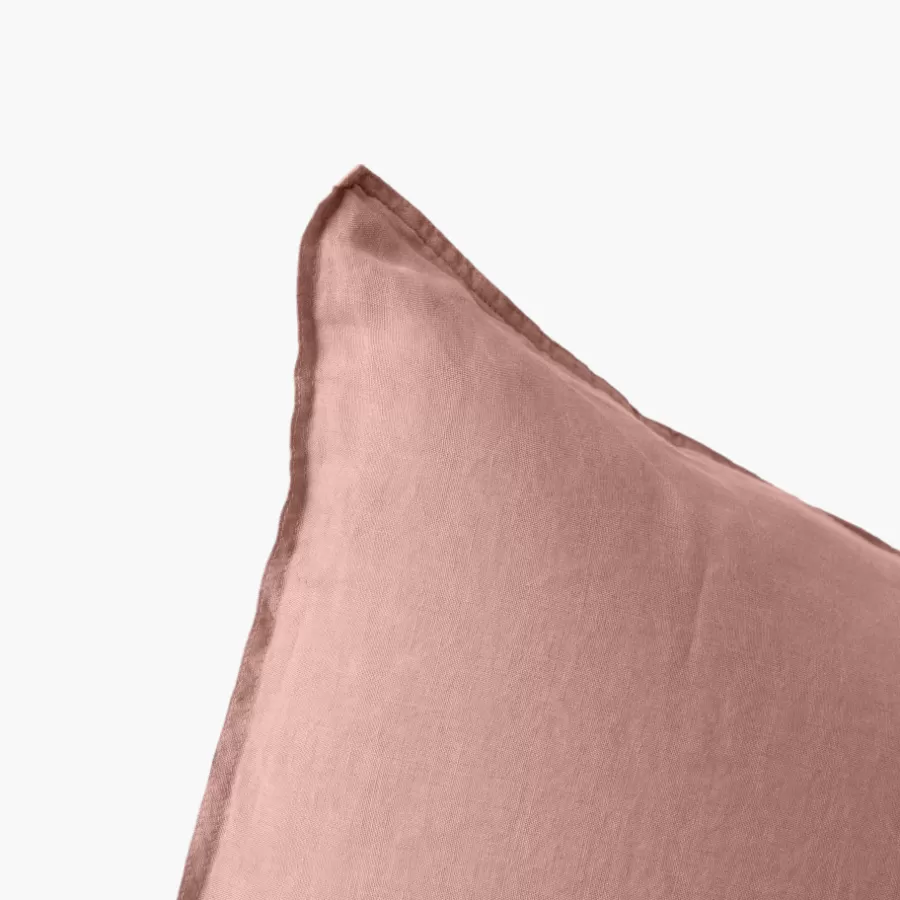 Carré Blanc Taies D’oreiller | Taie d'oreiller carrée lin et coton lavé Songe rose cendré