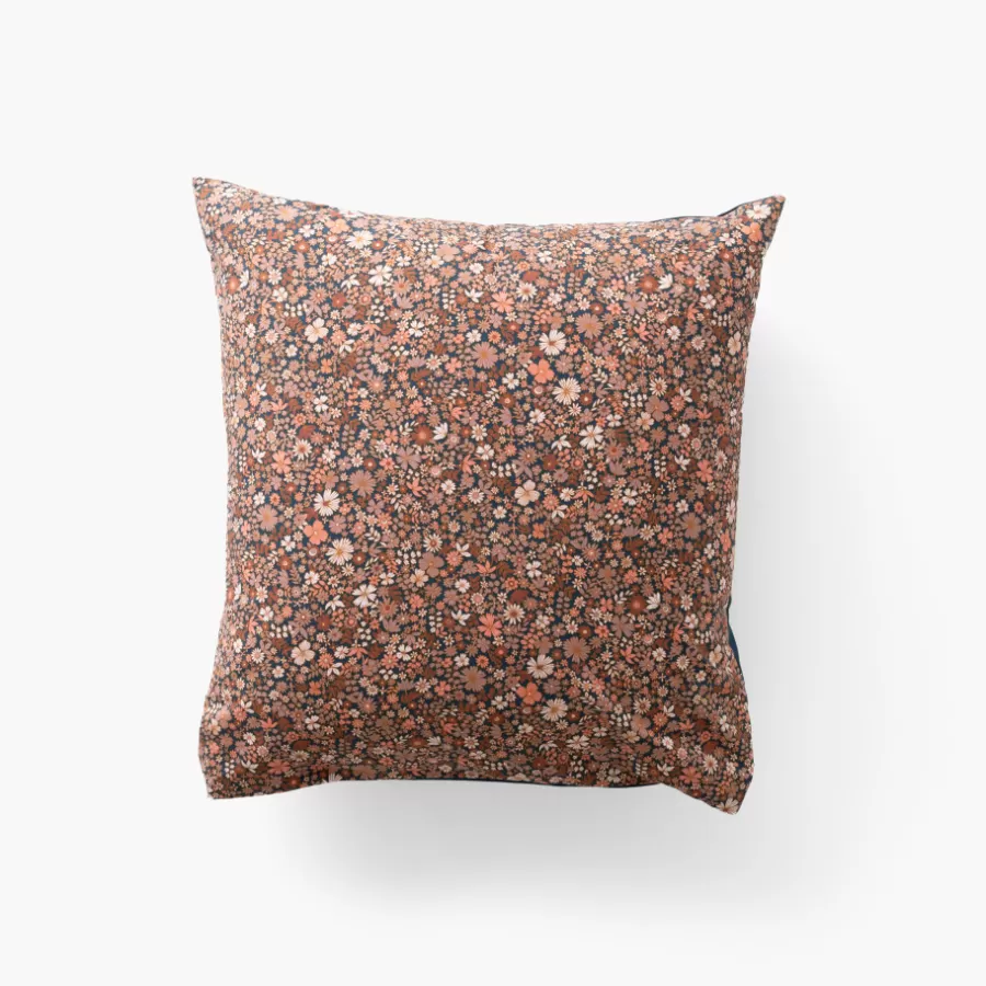 Carré Blanc Taies D’oreiller | Taie d'oreiller carrée percale de coton Neo bleu prusse floral