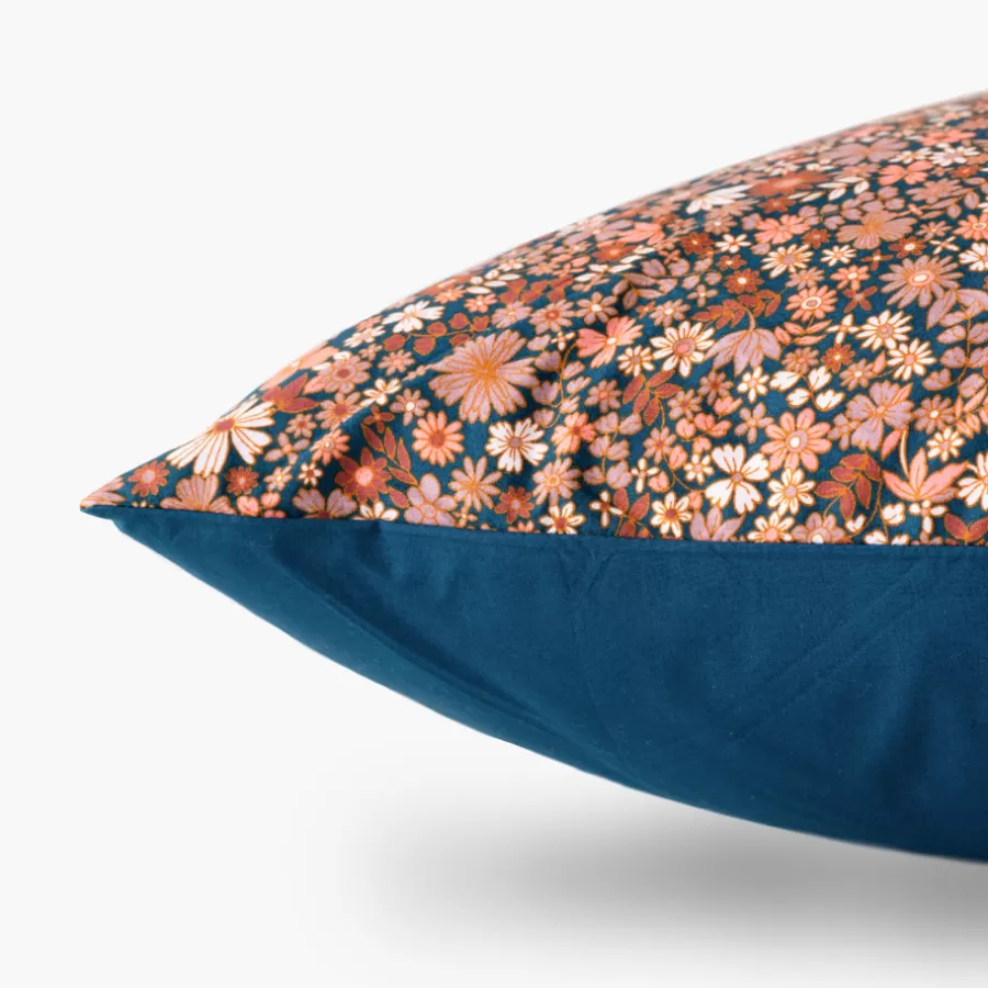 Carré Blanc Taies D’oreiller | Taie d'oreiller carrée percale de coton Neo bleu prusse floral