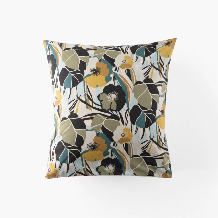 Carré Blanc Taies D’oreiller | Taie d'oreiller carrée percale de coton Neo ficelle floral