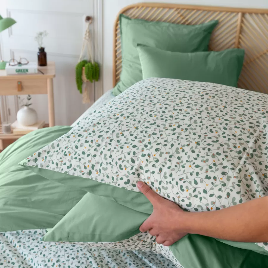 Carré Blanc Taies D’oreiller | Taie d'oreiller carrée percale de coton Neo thym végétal