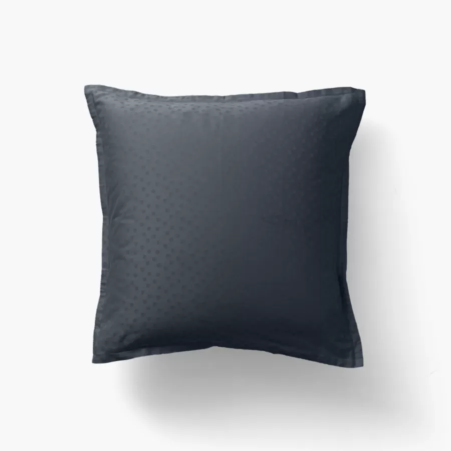 Carré Blanc Taies D’oreiller | Taie d'oreiller carrée satin de coton jacquard pois et rayures Prestige bleu nuit