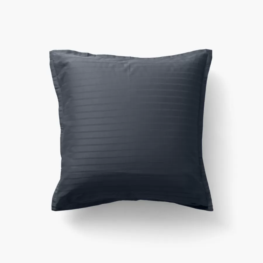 Carré Blanc Taies D’oreiller | Taie d'oreiller carrée satin de coton jacquard pois et rayures Prestige bleu nuit