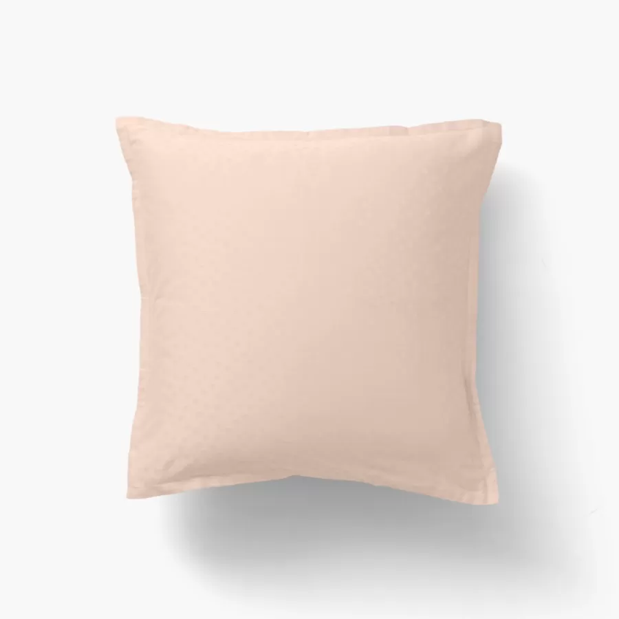 Carré Blanc Taies D’oreiller | Taie d'oreiller carrée satin de coton jacquard pois et rayures Prestige nacre