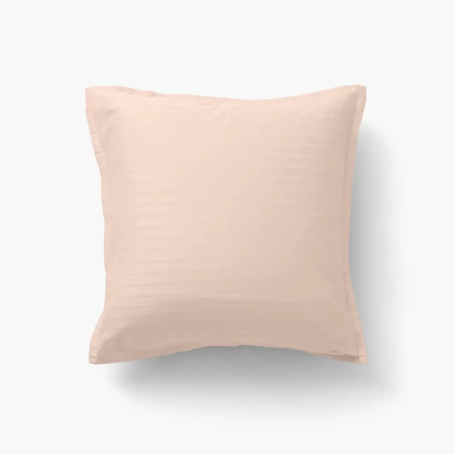 Carré Blanc Taies D’oreiller | Taie d'oreiller carrée satin de coton jacquard pois et rayures Prestige nacre