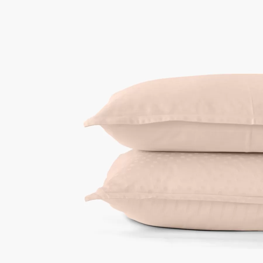 Carré Blanc Taies D’oreiller | Taie d'oreiller carrée satin de coton jacquard pois et rayures Prestige nacre