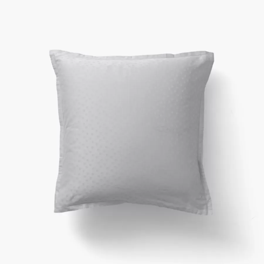 Carré Blanc Taies D’oreiller | Taie d'oreiller carrée satin de coton jacquard pois et rayures Prestige tourterelle