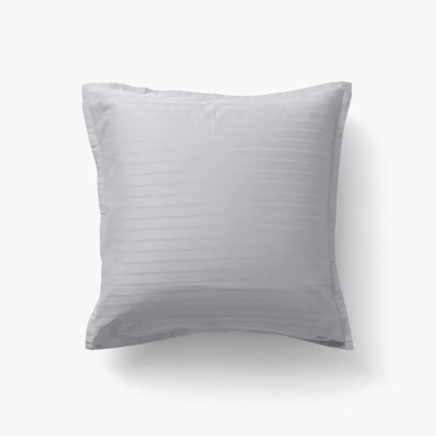 Carré Blanc Taies D’oreiller | Taie d'oreiller carrée satin de coton jacquard pois et rayures Prestige tourterelle