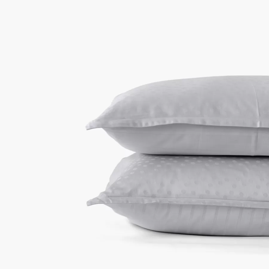 Carré Blanc Taies D’oreiller | Taie d'oreiller carrée satin de coton jacquard pois et rayures Prestige tourterelle