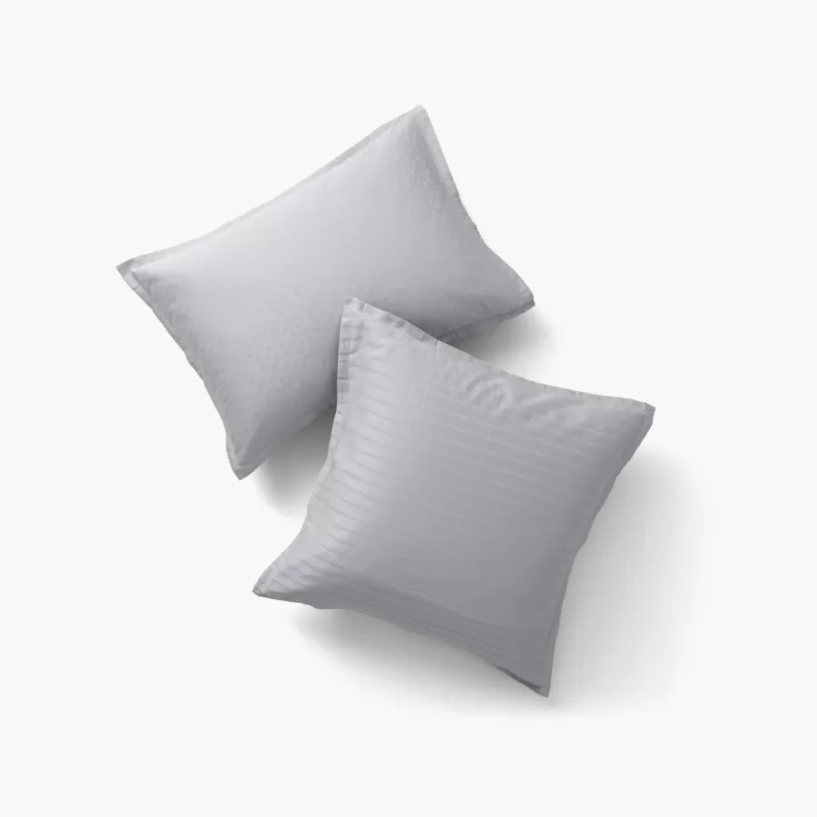 Carré Blanc Taies D’oreiller | Taie d'oreiller carrée satin de coton jacquard pois et rayures Prestige tourterelle