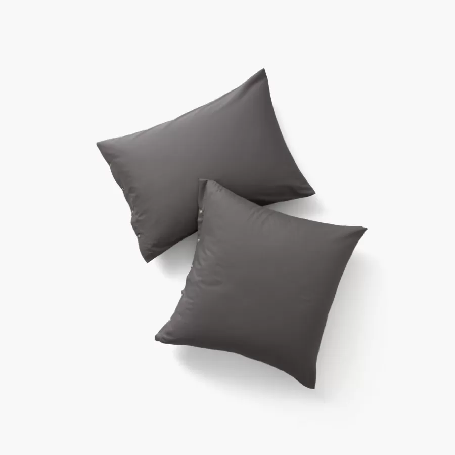 Carré Blanc Taies D’oreiller | Taie d'oreiller carrée satin de coton lavé bio Quartz galet