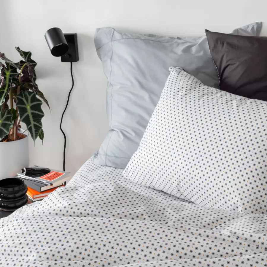 Carré Blanc Taies D’oreiller | Taie d'oreiller rectangulaire percale de coton Neo anthracite géometrique