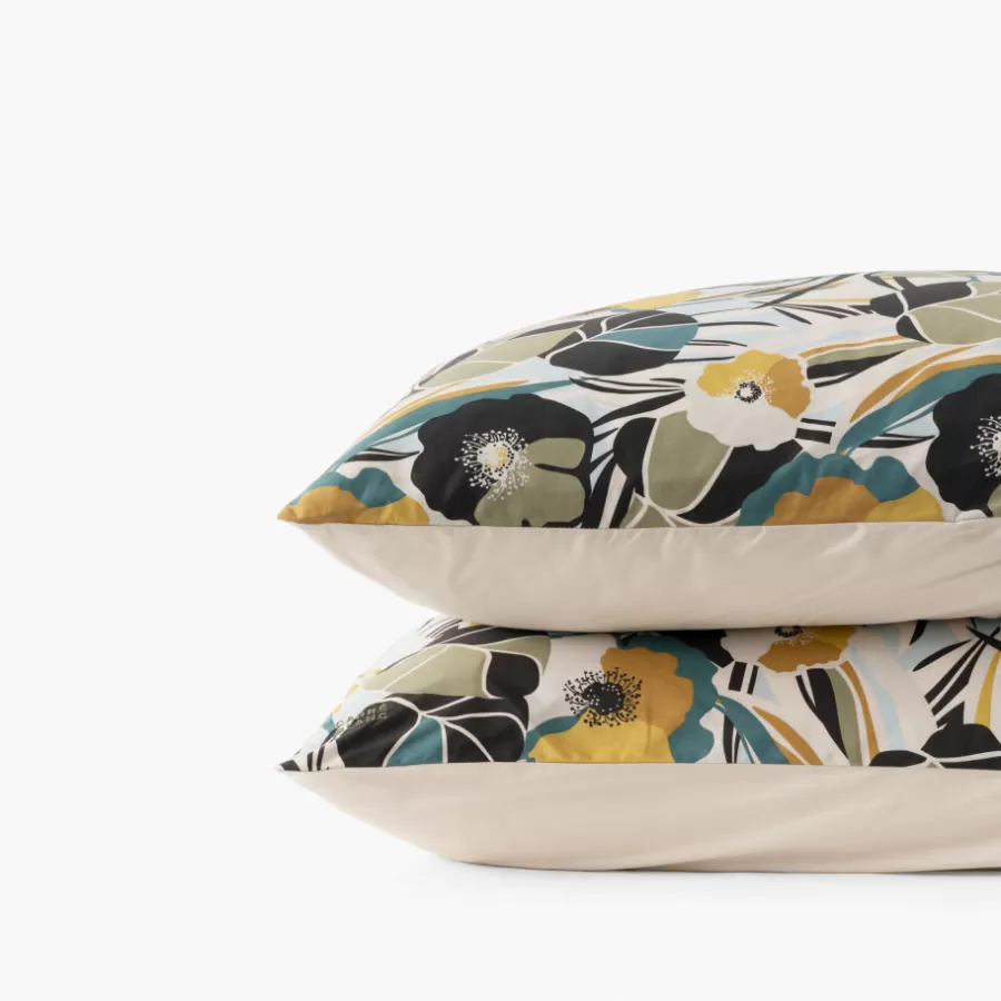 Carré Blanc Taies D’oreiller | Taie d'oreiller rectangulaire percale de coton Neo ficelle floral