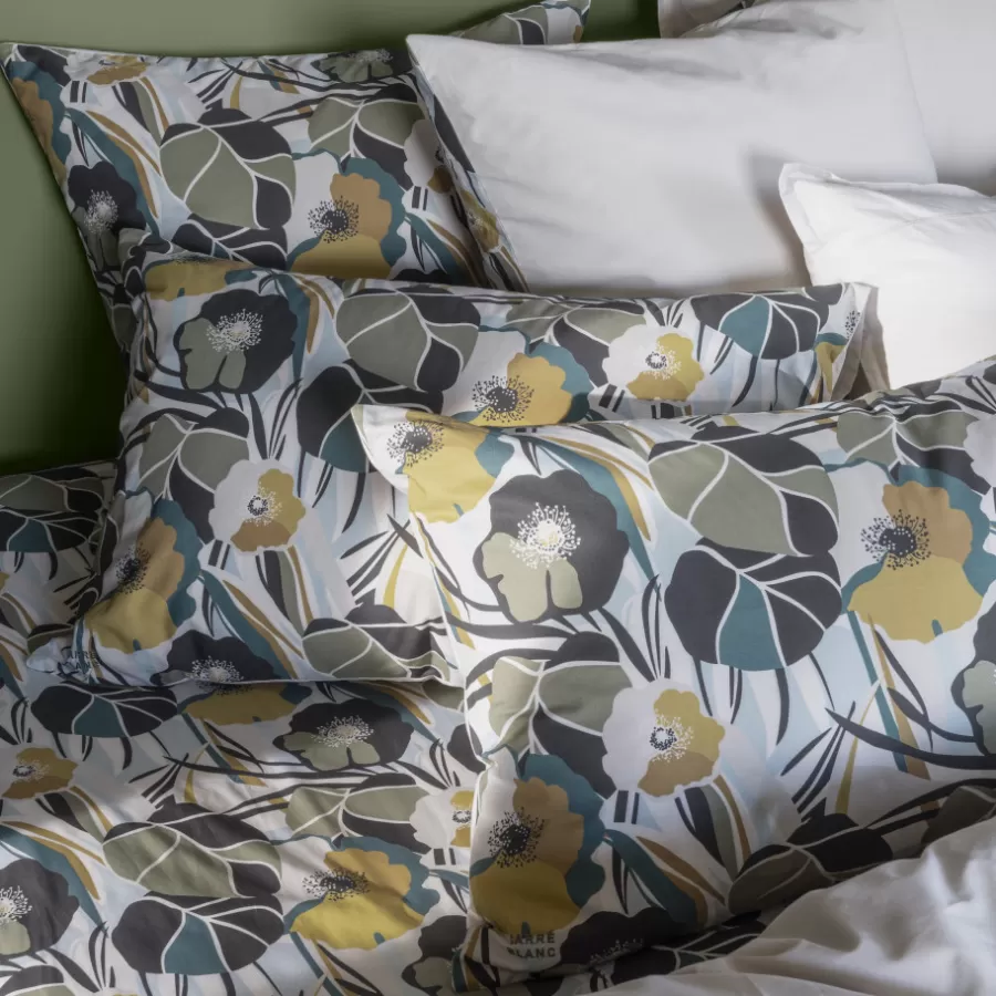 Carré Blanc Taies D’oreiller | Taie d'oreiller rectangulaire percale de coton Neo ficelle floral