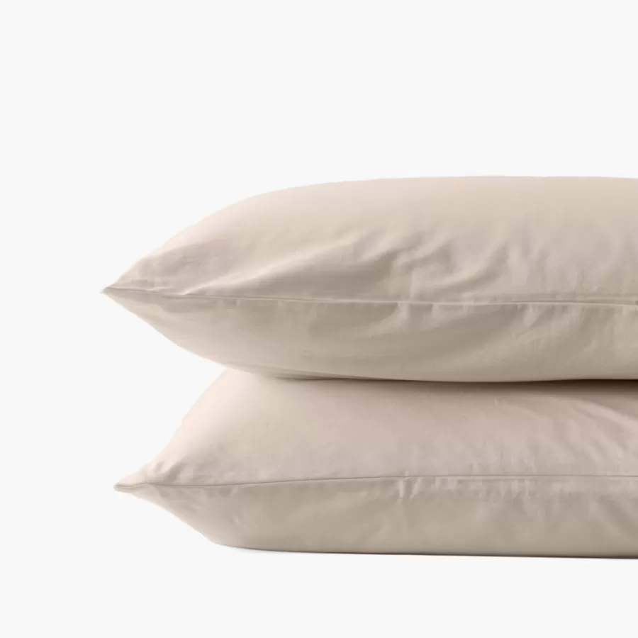 Carré Blanc Coffrets Cadeaux | Taies D’oreiller | Taie d'oreiller rectangulaire satin de coton bio lavé Quartz dune