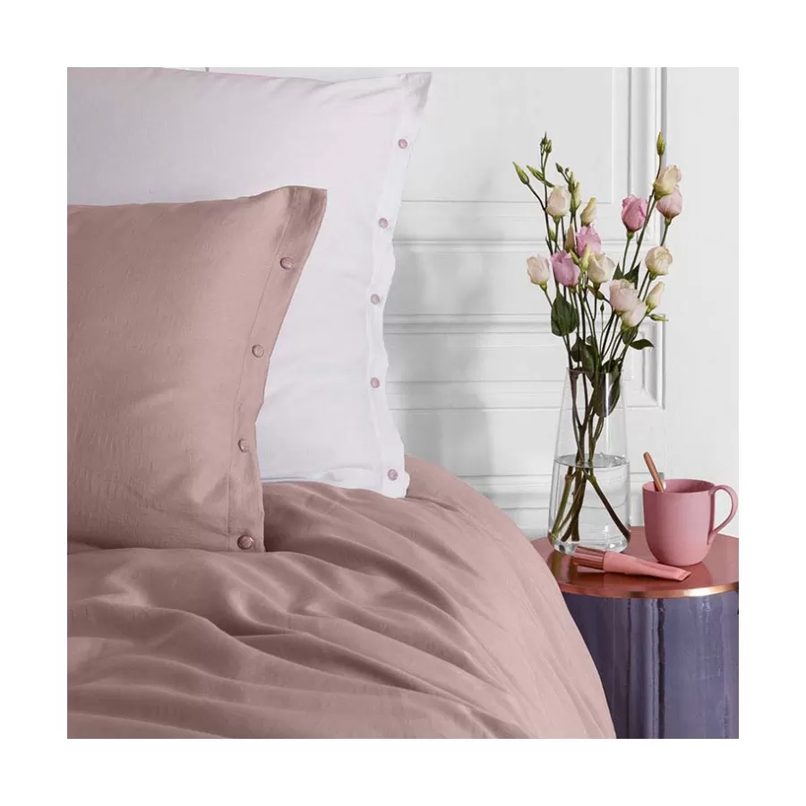 Carré Blanc Taies D’oreiller | Taie d'oreiller rectangulaire satin de coton lavé bio Quartz blush