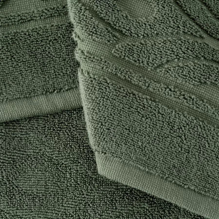 Carré Blanc Tapis De Bain | Tapis de bain coton et viscose de bambou Silvalys vert forêt