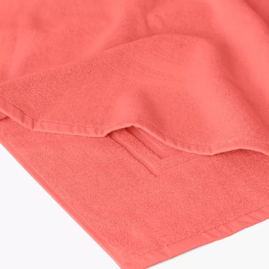 Carré Blanc Tapis De Bain | Tapis de bain coton Lola II corail